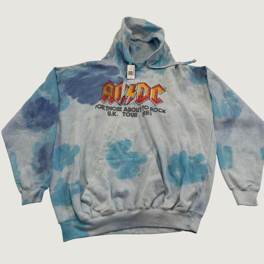 AC/DC Men's 2XL Blue Tie Dye For Those About To Rock 1982 Tour Hoodie NWT